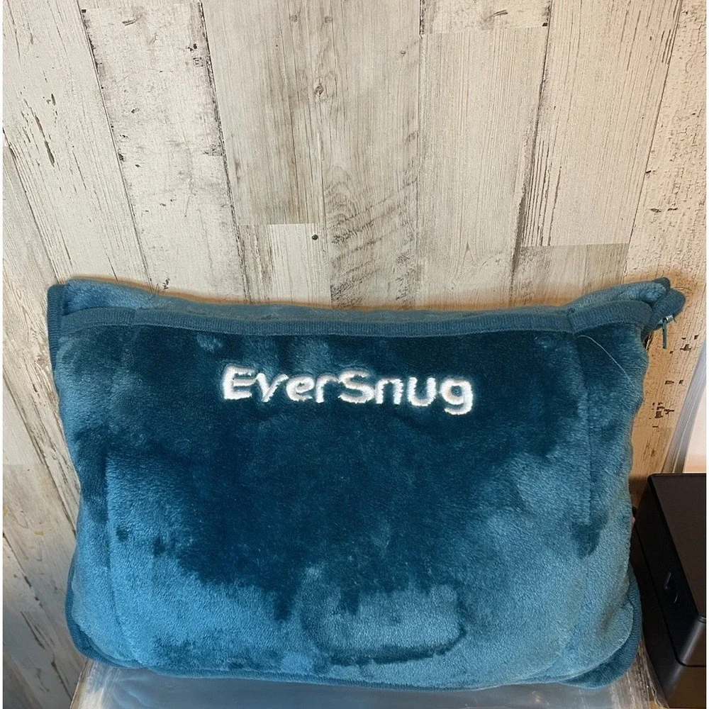 Ever Snug 2n1 Travel Blanket And Pillow Set Teal Plush Slips Over Luggage 66x78